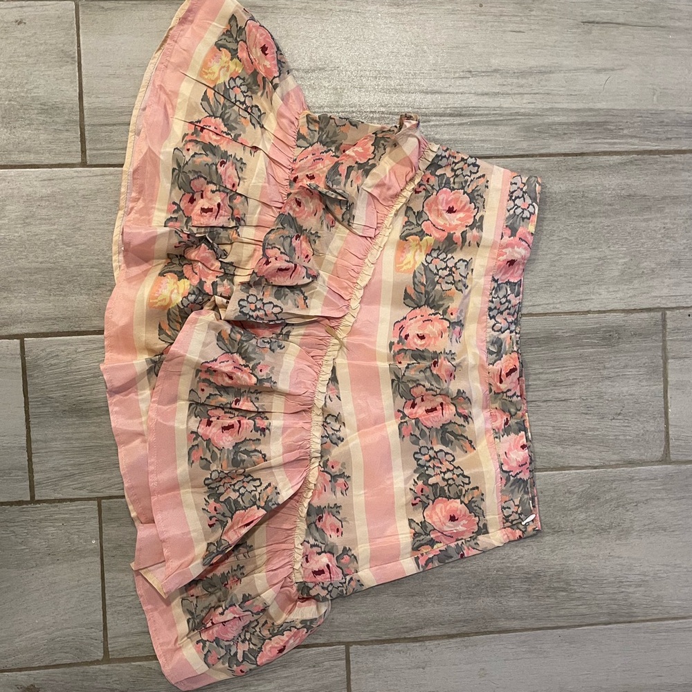 LoveShackFancy Pink Floral Ruffled Tiered Mini Skirt - Picture 3 of 5